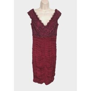TADASHI COLLECTION Women Sheath Knee Length Prom Dress Size 6 Burgundy Lace 312P